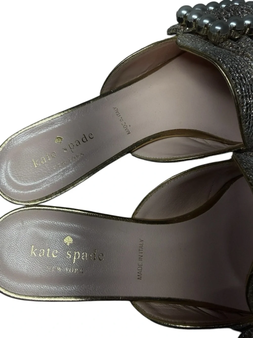 Kate Spade, Broadway, Gold Slip-Ons Pearl Buckle - Picture 3 of 8